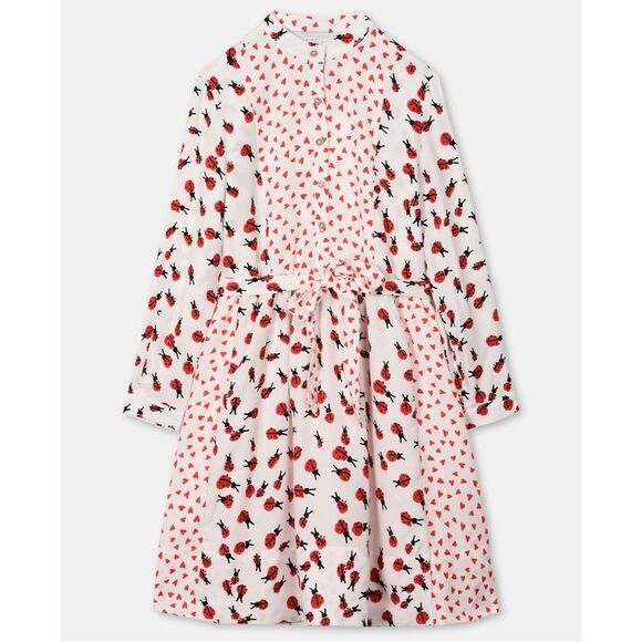 Stella McCartney Kids White Red Ladybug Heart Button Down Shirt Dress Girly Cute - Picture 1 of 9